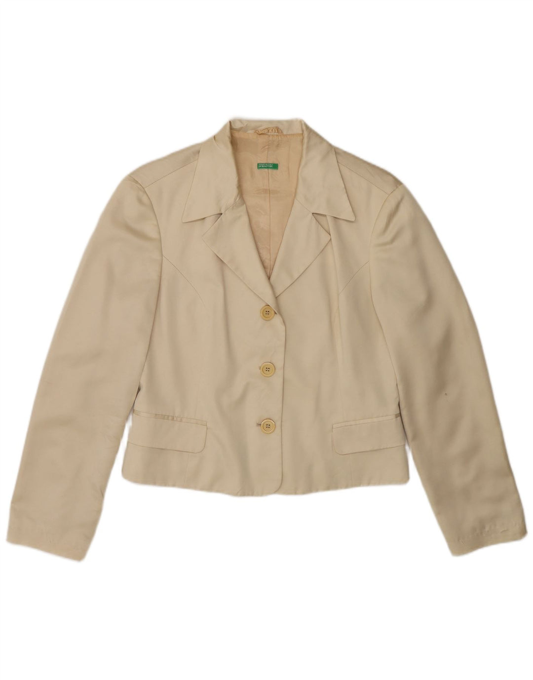 Jachetă Benetton pentru femei Crop cu 3 nasturi, IT 44 Poliester Bej Mediu