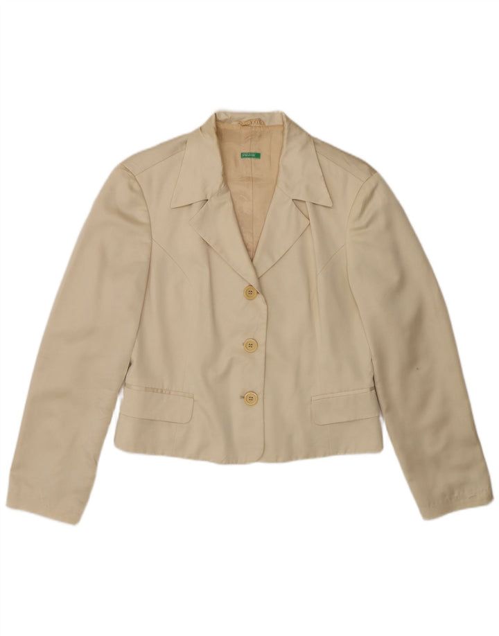 Jachetă Benetton pentru femei Crop cu 3 nasturi, IT 44 Poliester Bej Mediu