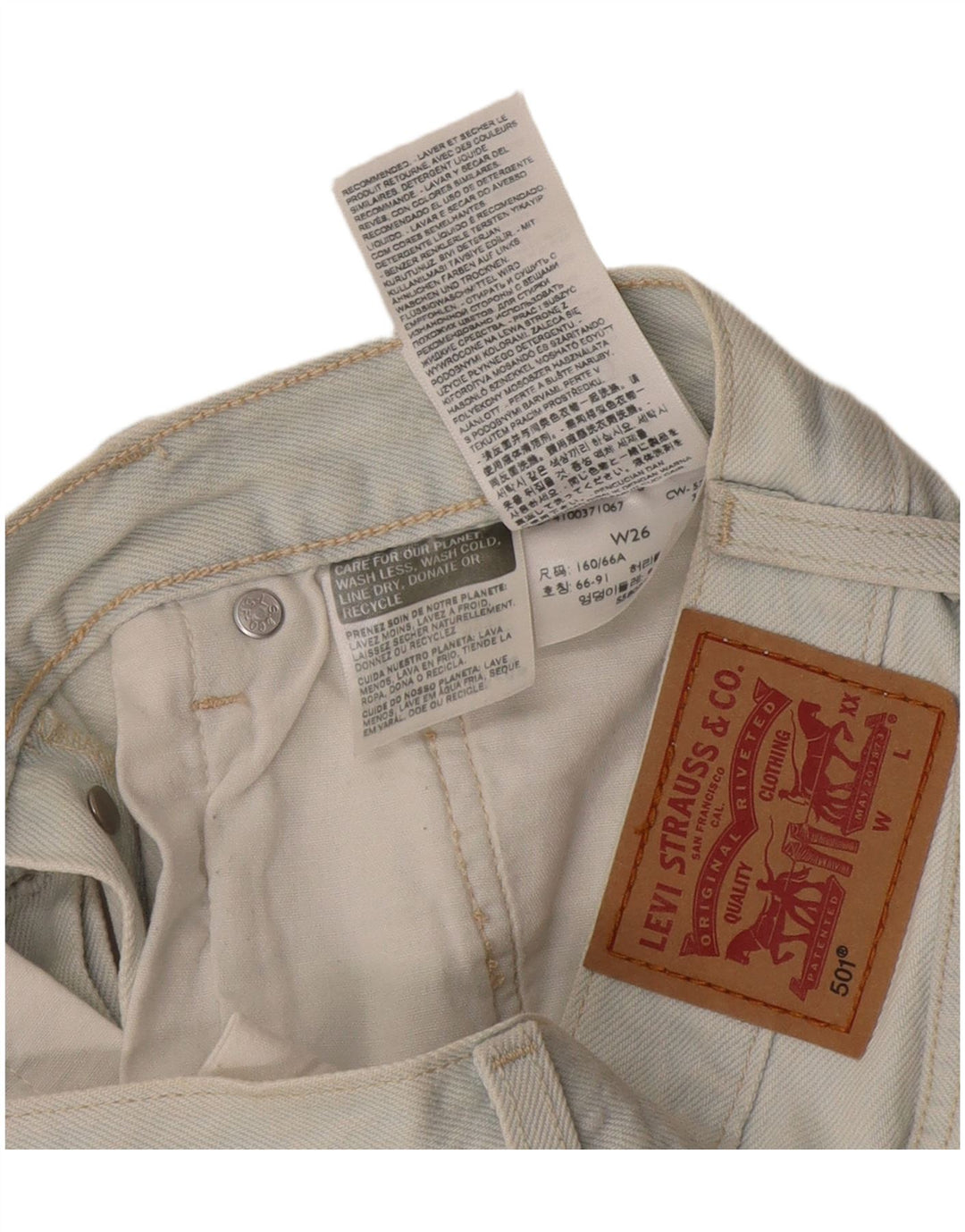 Pantaloni scurți Levi's 501 din denim distressed W26 Small Blue Bumbac