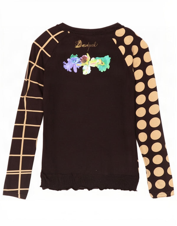 Desigual Top grafic pentru femei cu mânecă lungă UK 10 mic bumbac floral negru