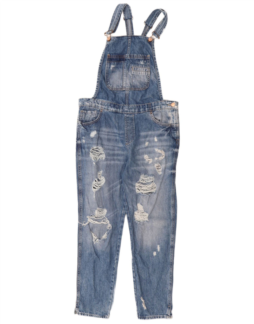 Zara Womens Trafaluc Distressed Salopete Blugi Slim Medium L32 L27 Albastru