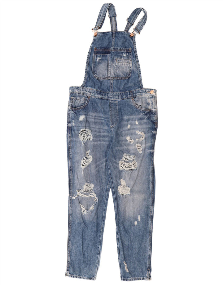 Zara Womens Trafaluc Distressed Salopete Blugi Slim Medium L32 L27 Albastru