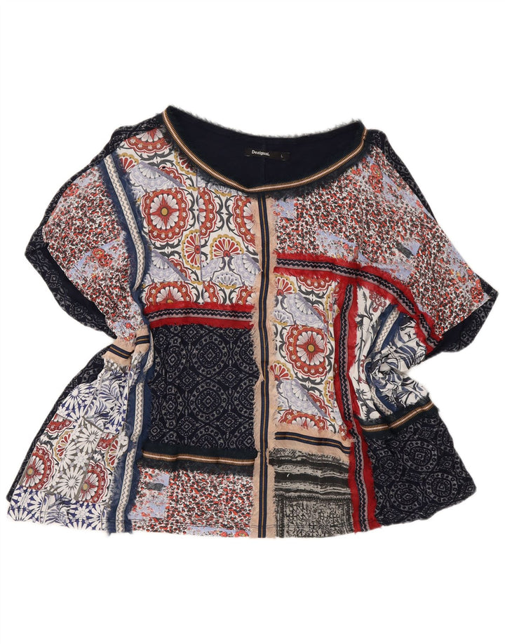 Bluză Desigual pentru femei Poncho Top UK 14 mare bleumarin patchwork boem