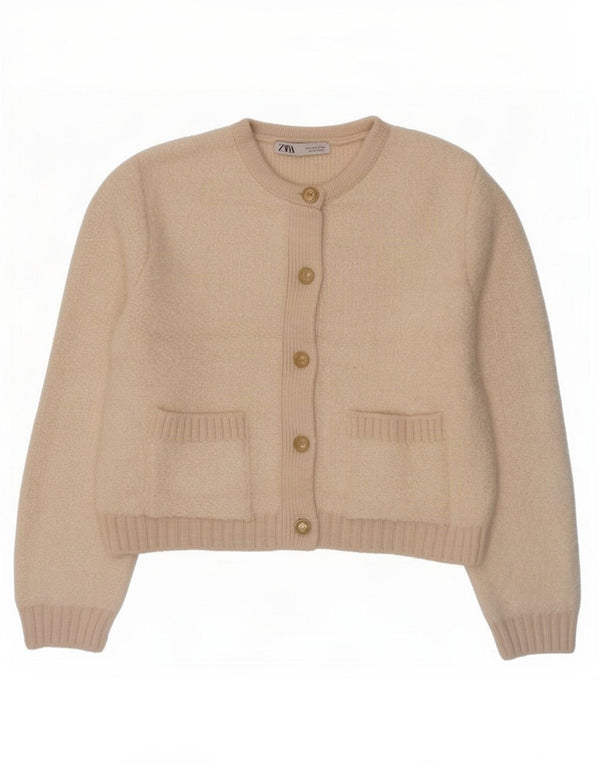Pulover cardigan pentru femei Zara UK 16 mare bej acrilic