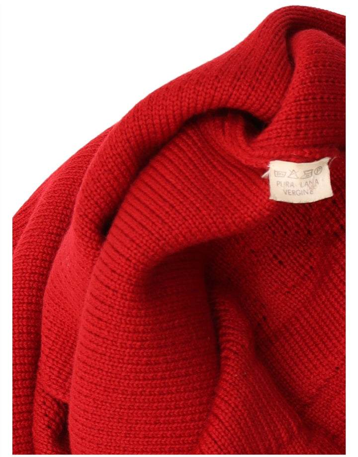 Pulover cardigan cu paragate vintage pentru femei UK 14 Lână virgină roșie medie