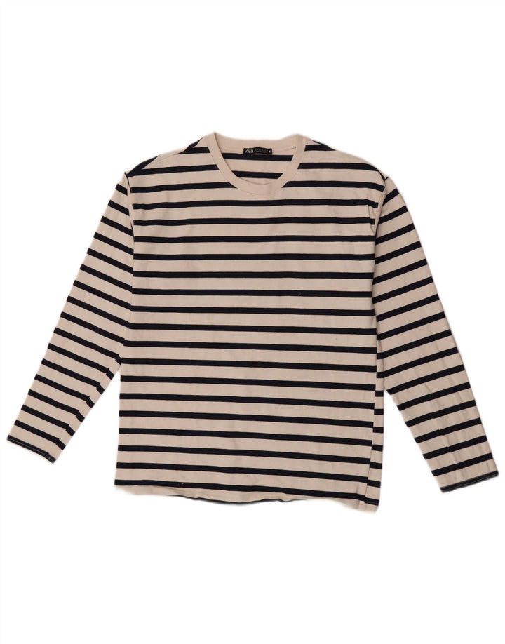 Top pentru femei Zara cu mânecă lungă UK 12 Medium White Striped