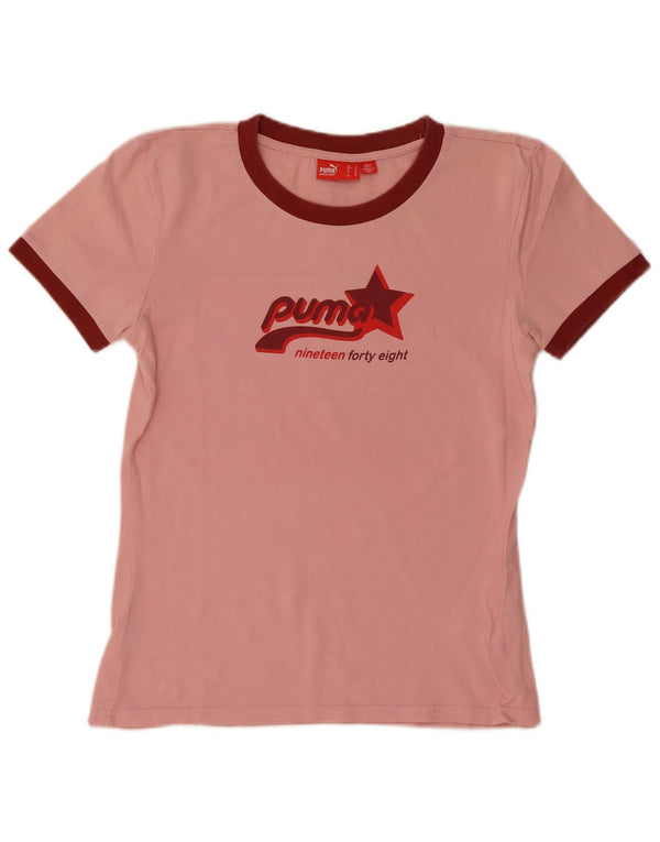Puma Womens Graphic T-Shirt Top UK 10 Small Pink Cotton