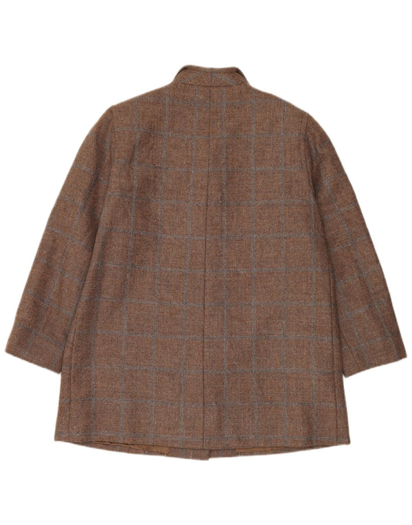 Blazer vintage pentru femei cu 3 nasturi, UK 14, maro, cu carouri mari