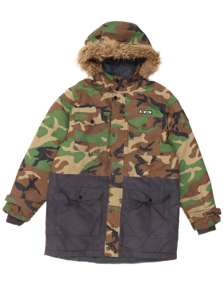 Jachetă parka cu glugă pentru băieți Zara 13-14 ani, camuflaj multicolor