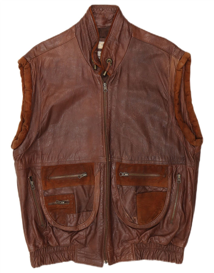 Gilet din piele vintage pentru bărbați UK 40, maro, piele mare