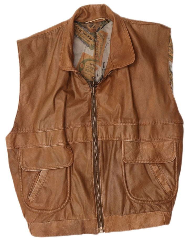 Gilet din piele vintage pentru bărbați UK 40 Large Brown