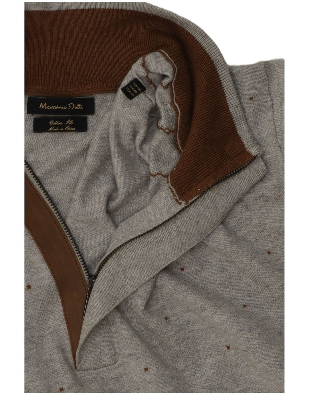 Pulover Massimo Dutti pentru bărbați, cu fermoar, cu gât, 2XL, bumbac cu pete gri