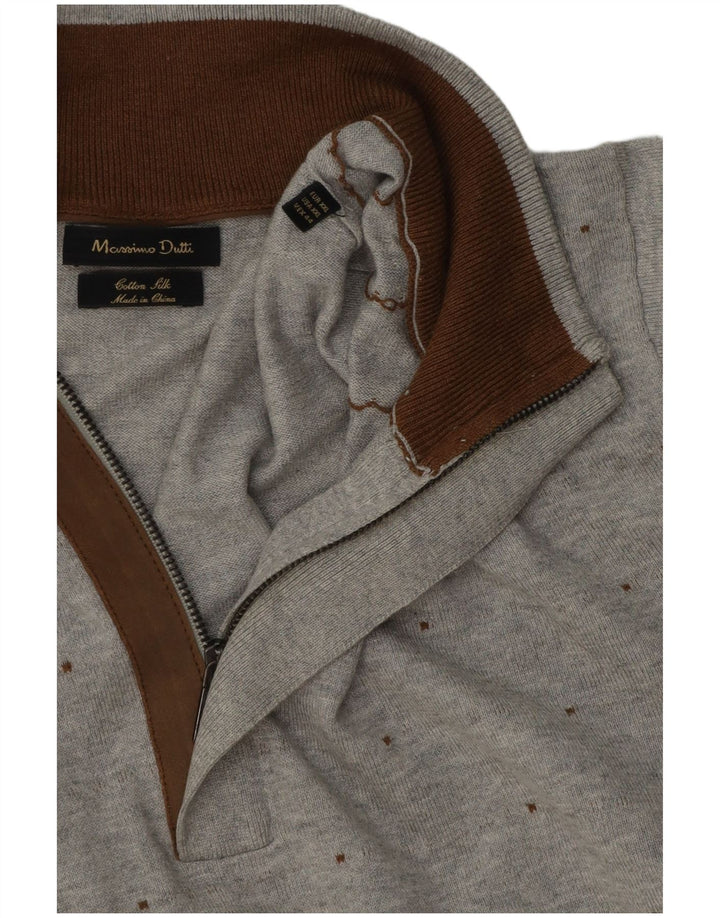 Pulover Massimo Dutti pentru bărbați, cu fermoar, cu gât, 2XL, bumbac cu pete gri