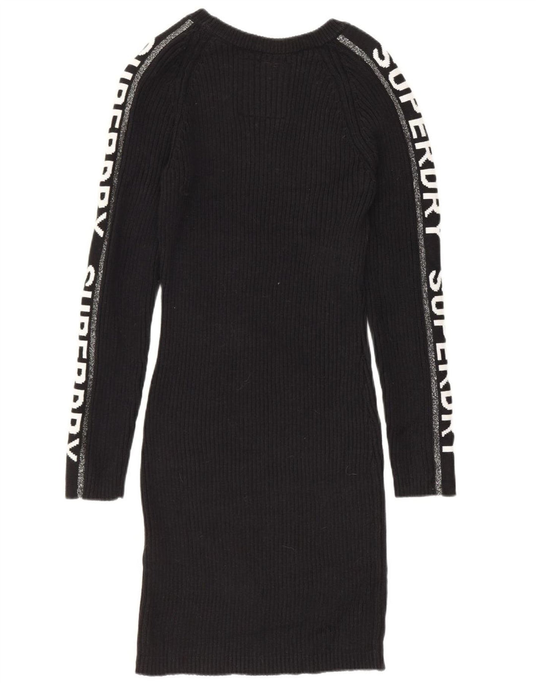 SUPERDRY Rochie Jumper Grafică pentru Femei UK 12 Medium Negru Bumbac