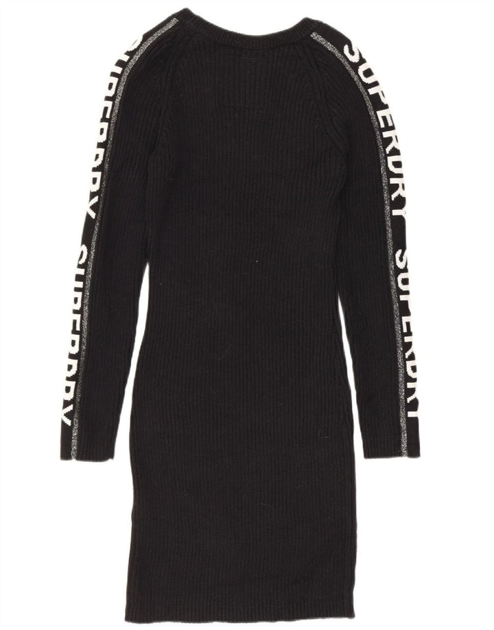 SUPERDRY Rochie Jumper Grafică pentru Femei UK 12 Medium Negru Bumbac