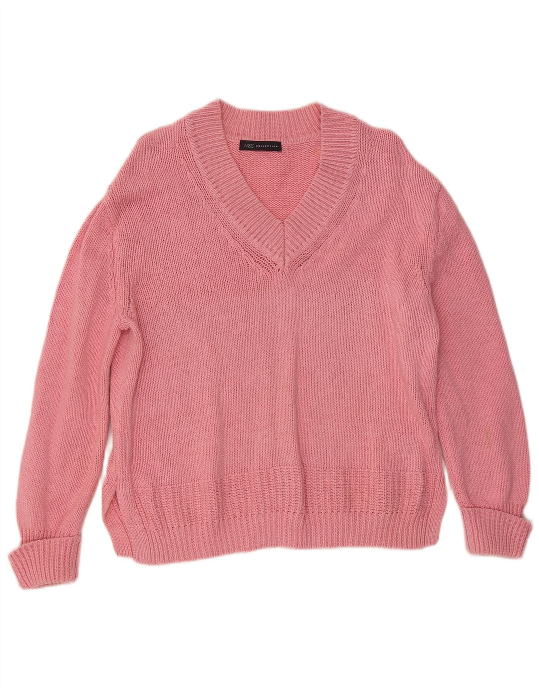 Pulover pentru femei Marks & Spencer cu decolteu în V UK 14, bumbac roz mediu