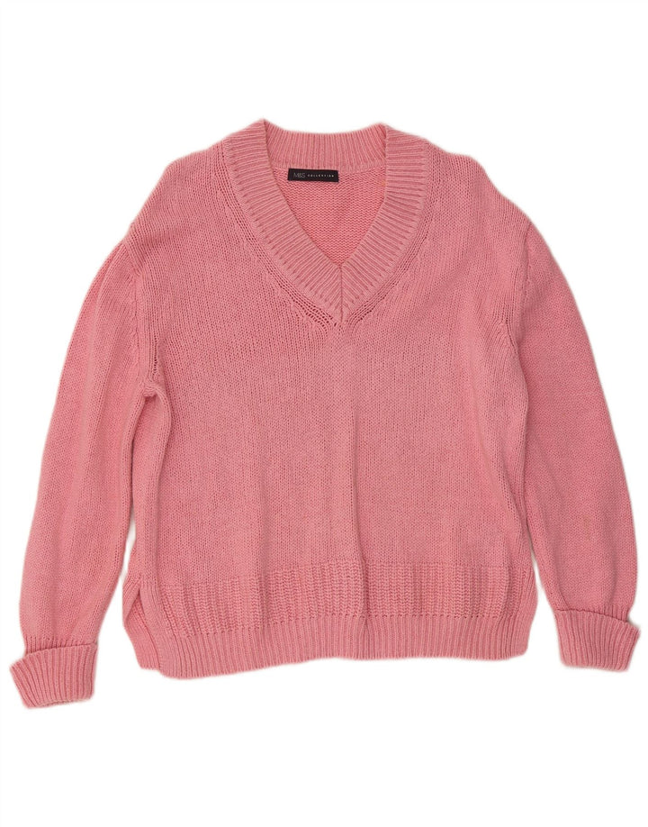 Pulover pentru femei Marks & Spencer cu decolteu în V UK 14, bumbac roz mediu