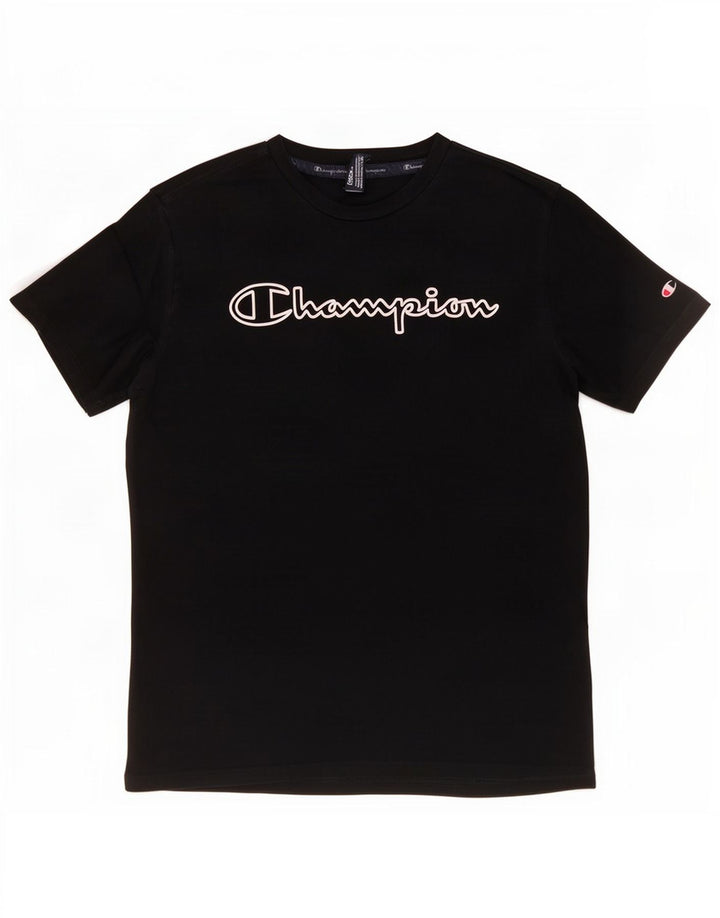 Tricou grafic Champion pentru bărbați Top mediu din bumbac negru