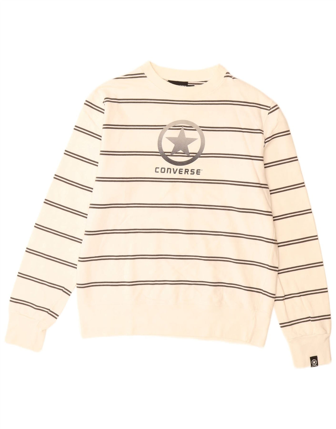 Pulover grafic pentru bărbați CONVERSE, bumbac cu dungi alb mediu, bumbac
