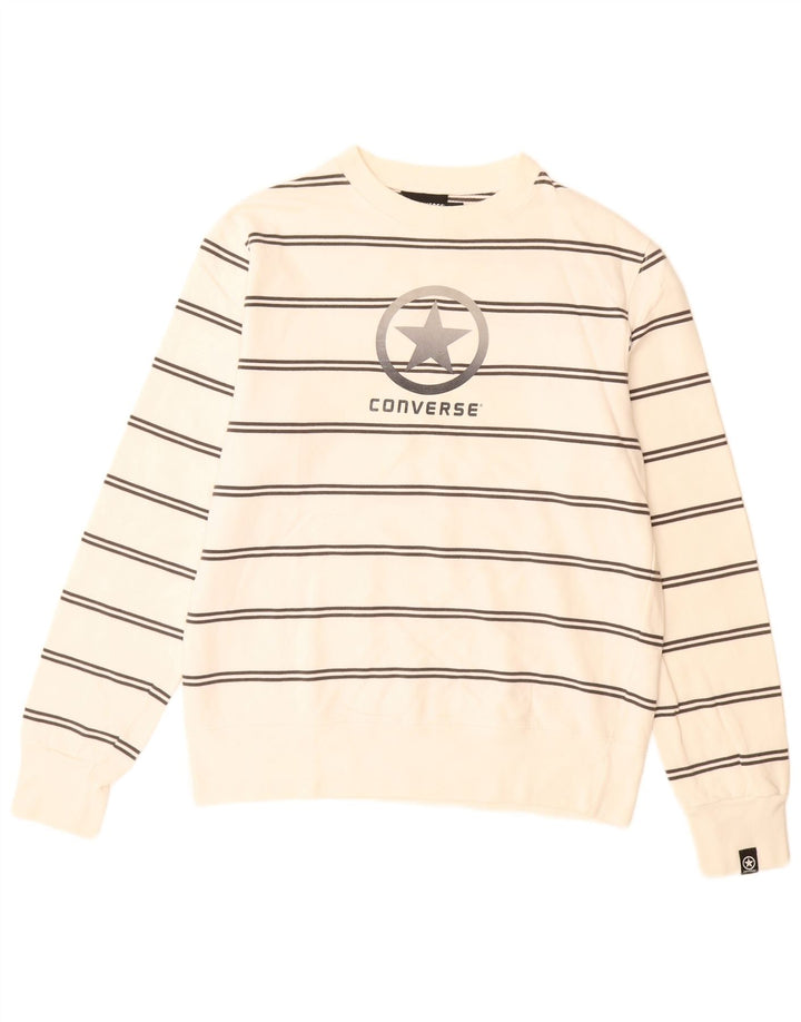 Pulover grafic pentru bărbați CONVERSE, bumbac cu dungi alb mediu, bumbac