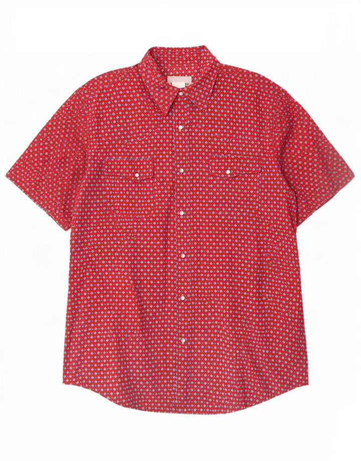 Cămașă cu mânecă scurtă Wrangler pentru bărbați, bumbac geometric roșu mare