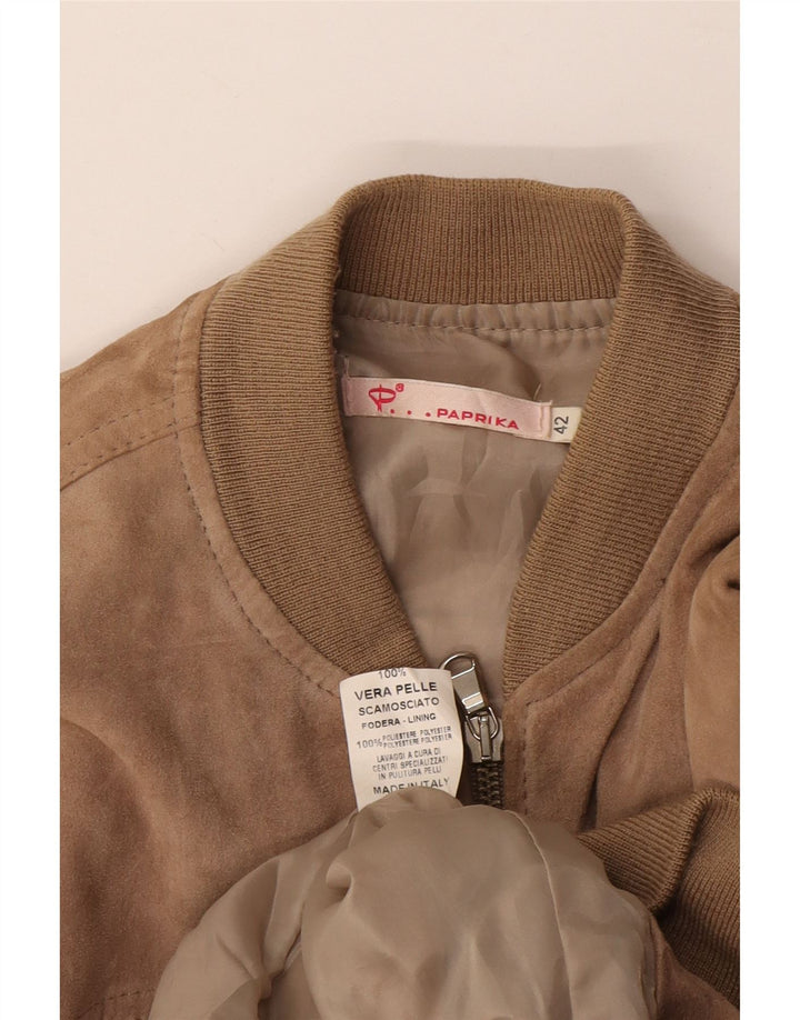 Bomber Vintage de damă din piele intoarsa IT 42 Medium Beige Piele