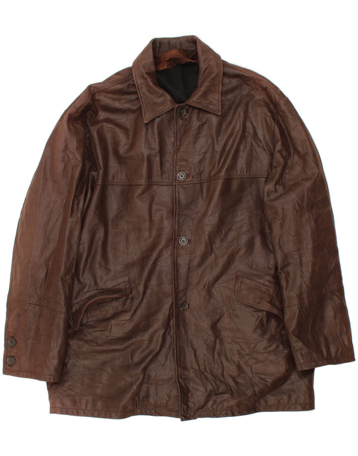 Palton din piele pentru bărbați VINTAGE IT 58 4XL din piele maro