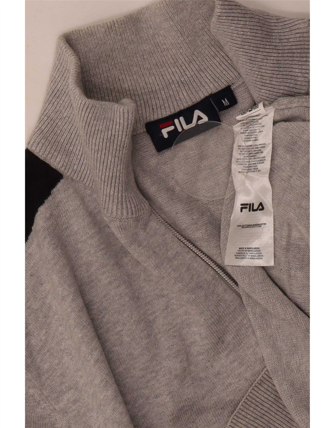Pulover Fila pentru bărbați, cu fermoar și gât, bumbac color bloc, gri mediu