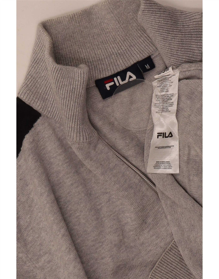 Pulover Fila pentru bărbați, cu fermoar și gât, bumbac color bloc, gri mediu