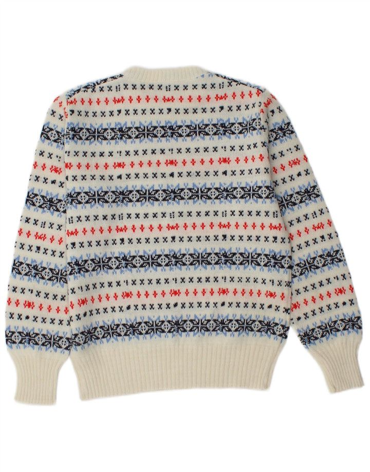 OUI Womens Crew Neck Jumper Sweater UK 14 Medium White Fair Isle Wool