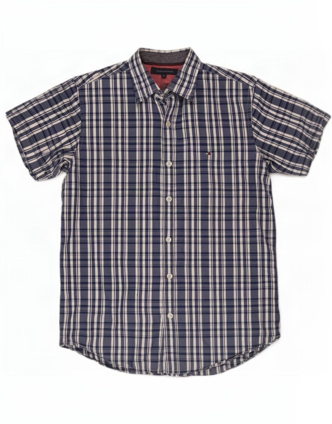 Cămașă cu mânecă scurtă Tommy Hilfiger pentru bărbați, bumbac cu carouri, albastru bleumarin mediu