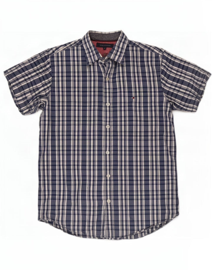 Cămașă cu mânecă scurtă Tommy Hilfiger pentru bărbați, bumbac cu carouri, albastru bleumarin mediu