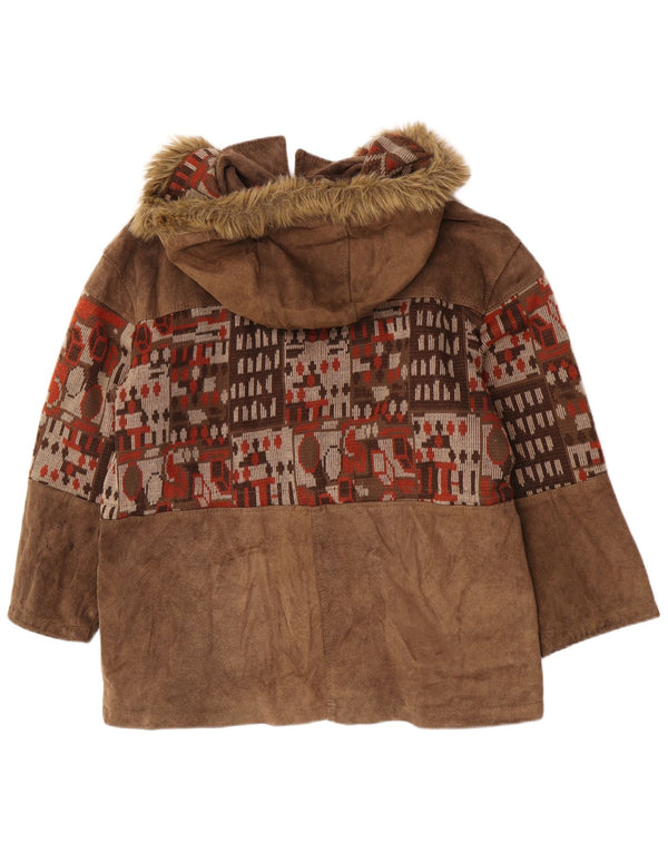 Palton de vânt supradimensionat din piele intoarsa pentru femei vintage IT 46 mare bej geometric
