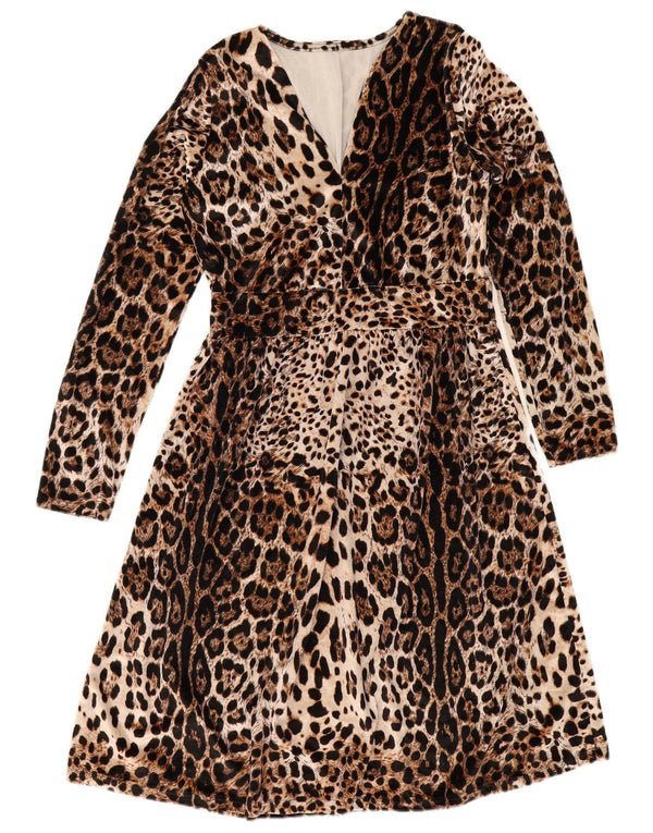 Rochie A-Line Vintage pentru femei UK 10 Mic Bej Poliester cu imprimeu animal