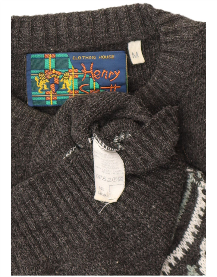 Pulover pentru bărbați Henry Scott cu decolteu rotund, gri mediu, acrilic Fair Isle