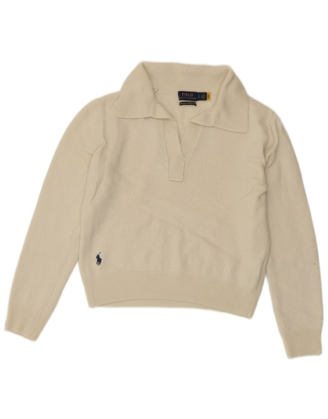 POLO RALPH LAUREN Pulover cu gât polo pentru femei UK 10 Small Off White