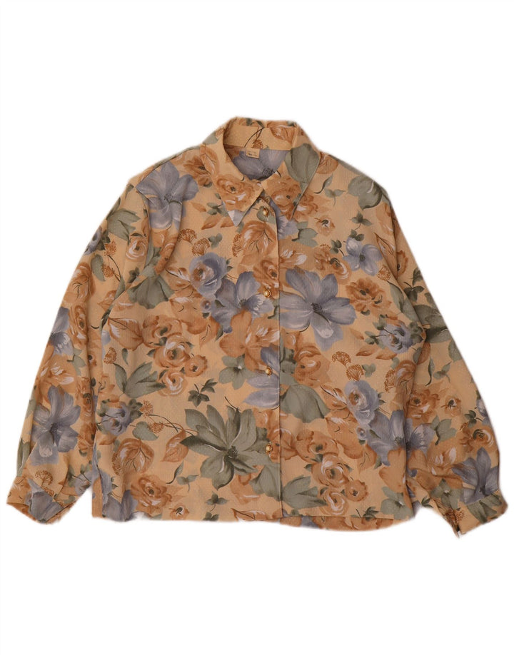 Bluză cămașă pentru femei VINTAGE UK 14 Maro mediu Poliester floral
