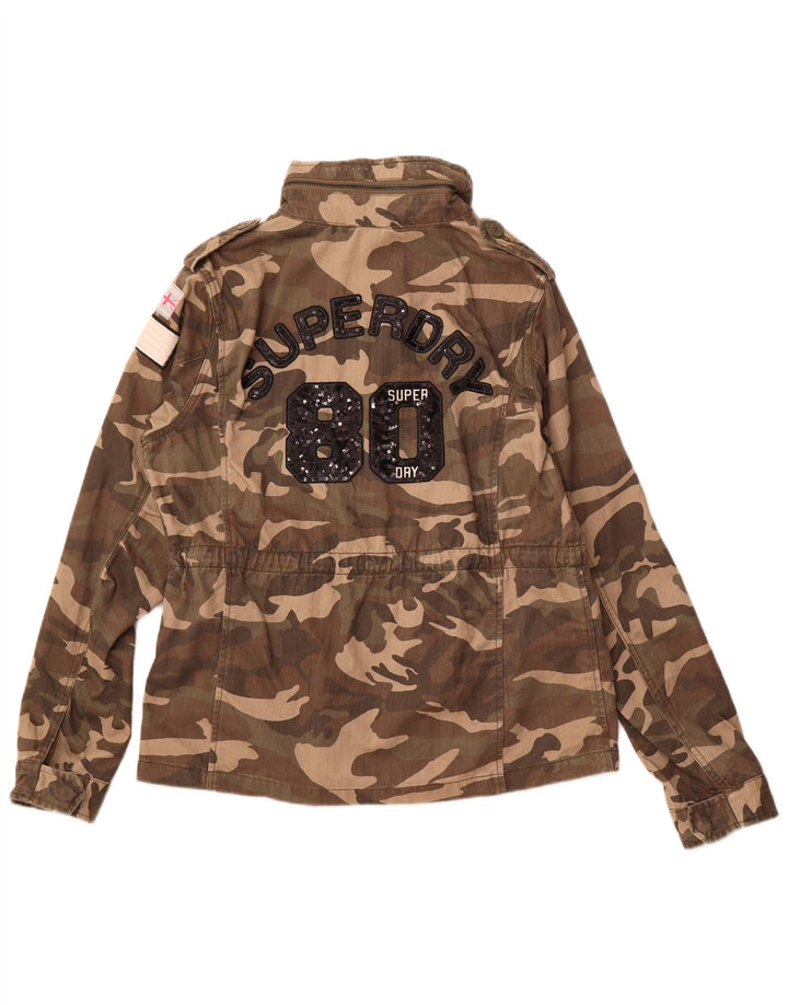 Jachetă militară cu grafică pentru femei SUPERDRY UK 16 Camuflaj verde mare
