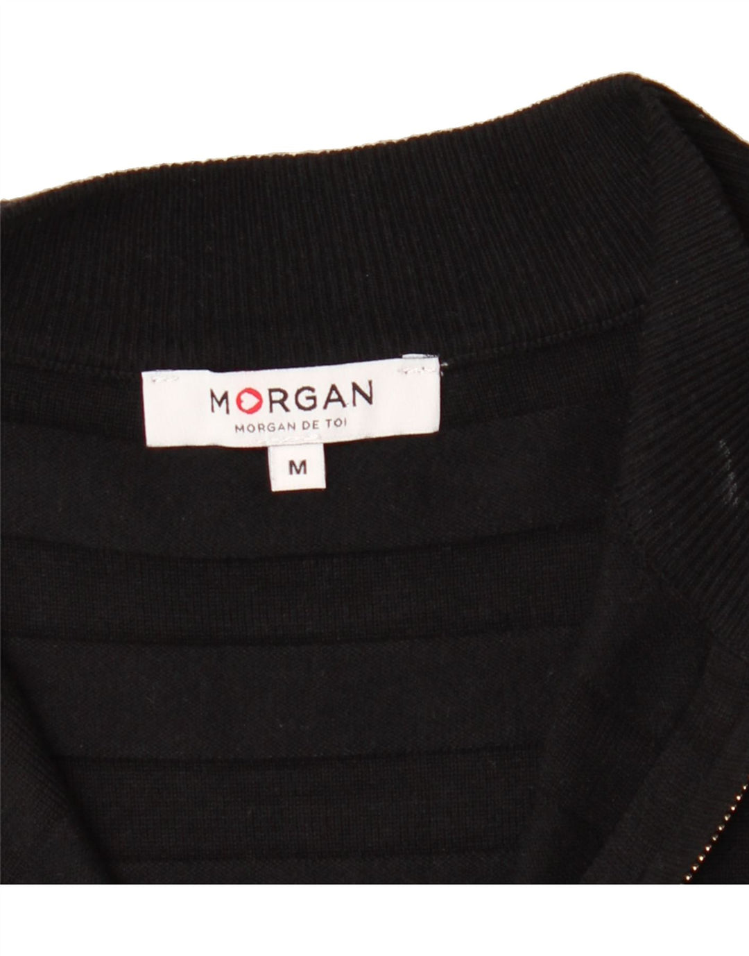 MORGAN Womens Zip Neck Jumper Sweater UK 12 Medium Black Vintage Morgan and Second-Hand Morgan from Messina Hembry 
