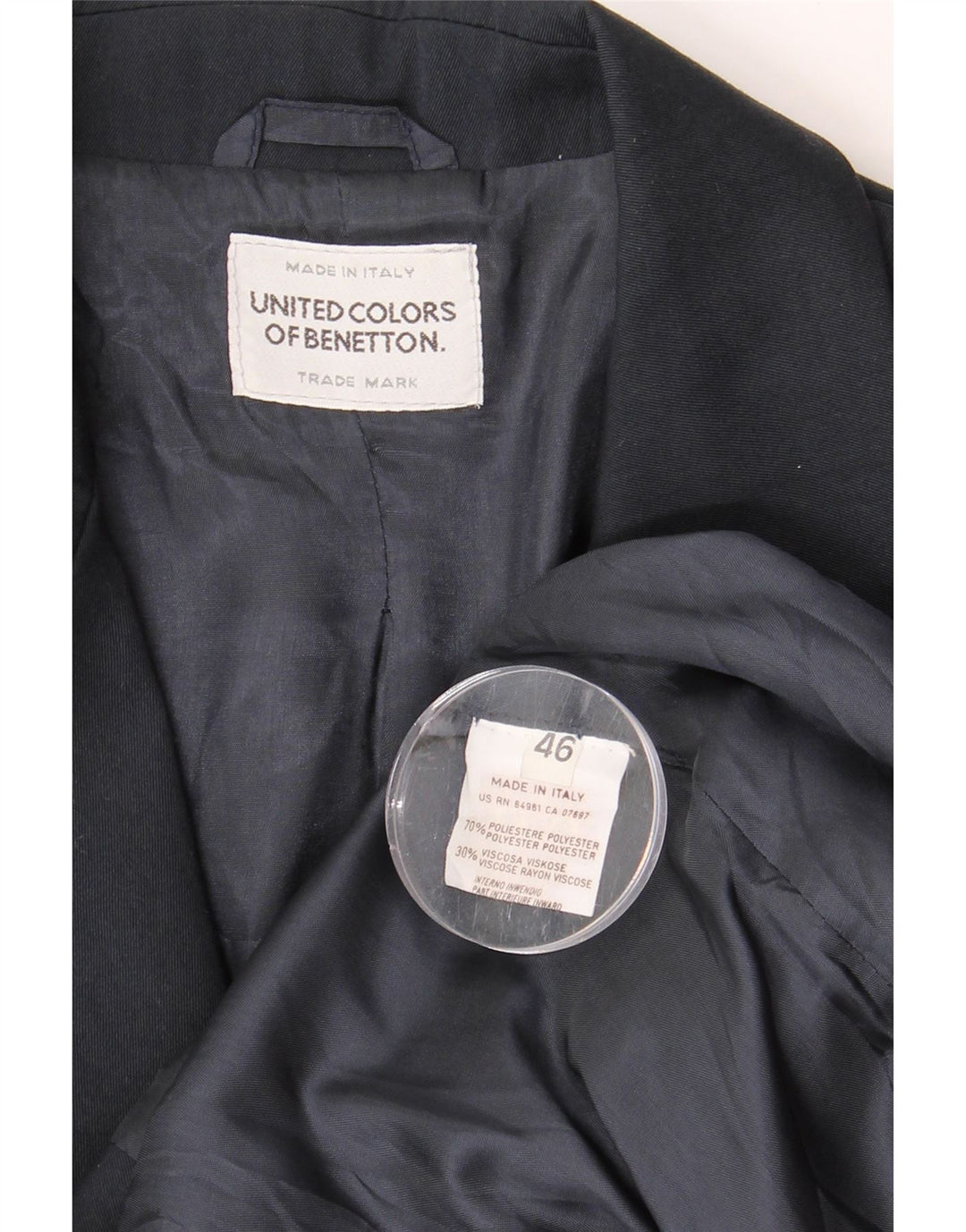 Jachetă pentru femei BENETTON cu 2 nasturi IT 46 Poliester mare bleumarin