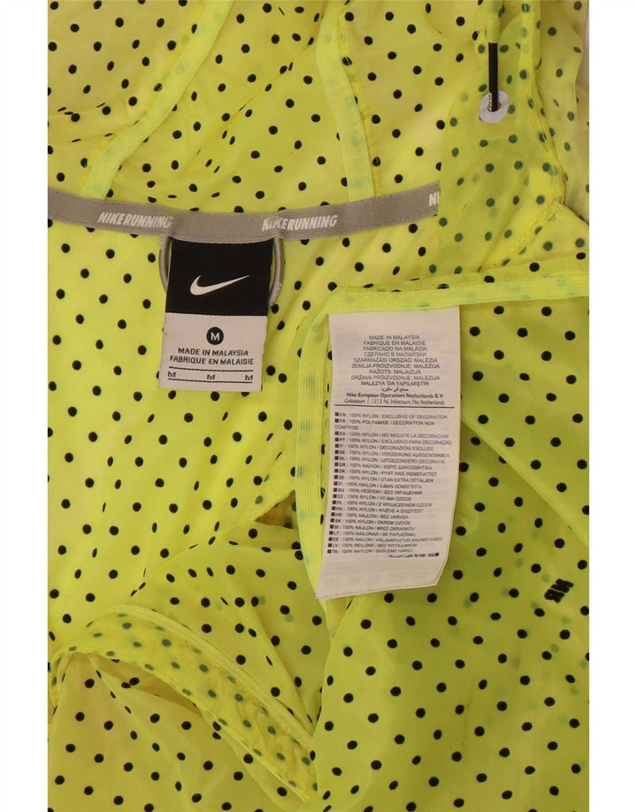 Jachetă de ploaie cu glugă pentru alergare Nike pentru femei UK 14 Medium Yellow Spotted