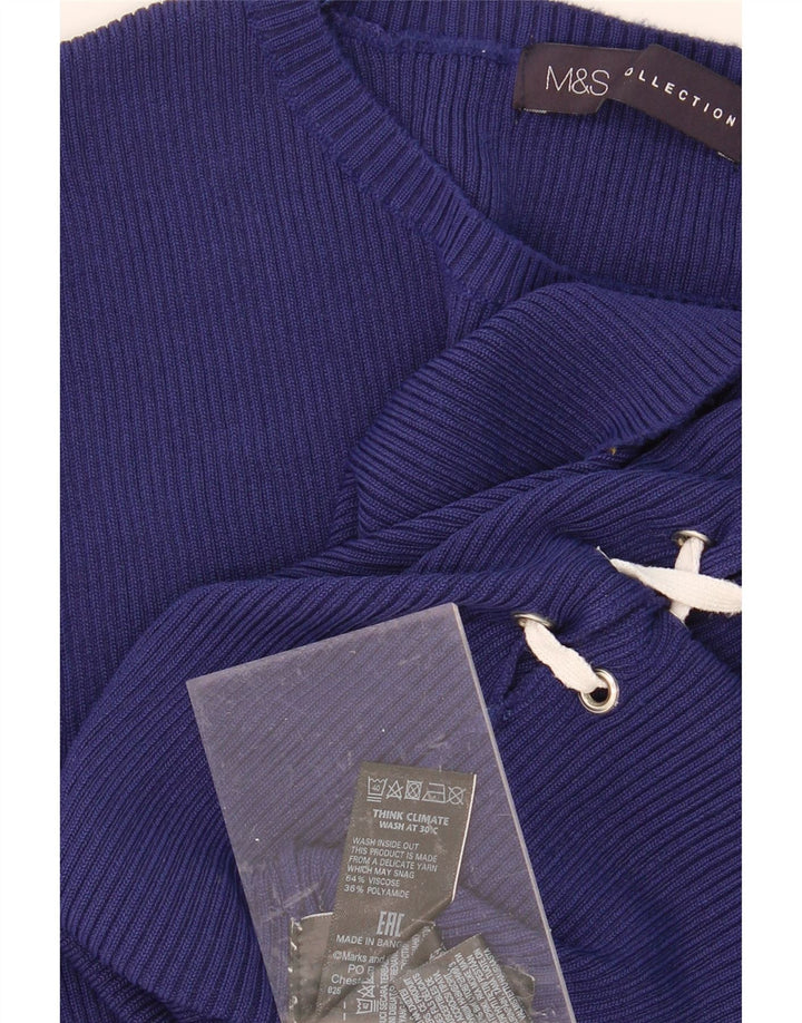 MARKS & SPENCER Womens Crop Crew Neck Jumper Sweater UK 12 Medium  Blue Vintage Marks & Spencer and Second-Hand Marks & Spencer from Messina Hembry 