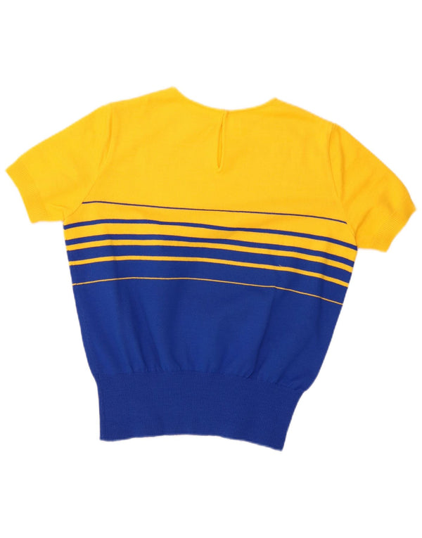 Pulover vintage pentru femei cu decolteu rotund UK 16, mare, galben Colorblock