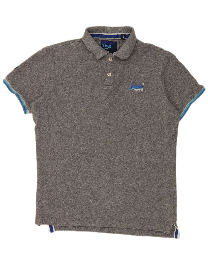 Tricou polo pentru bărbați Superdry, mare, gri, bumbac cu pete