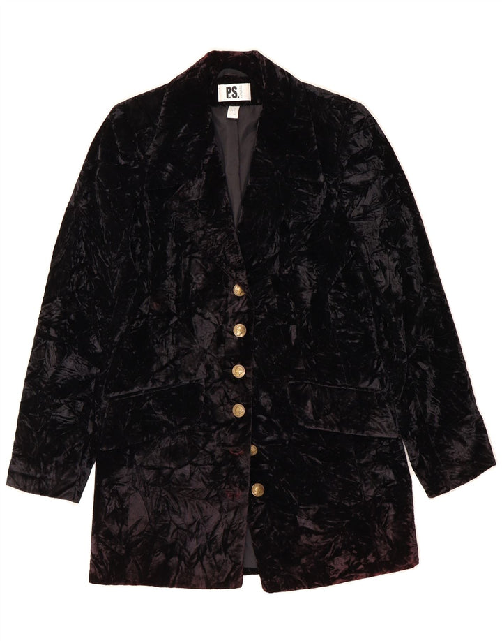 PS COMPANY Womens Velour Blazer Jacket UK 8 Small Black Acetate Vintage PS Company and Second-Hand PS Company from Messina Hembry 