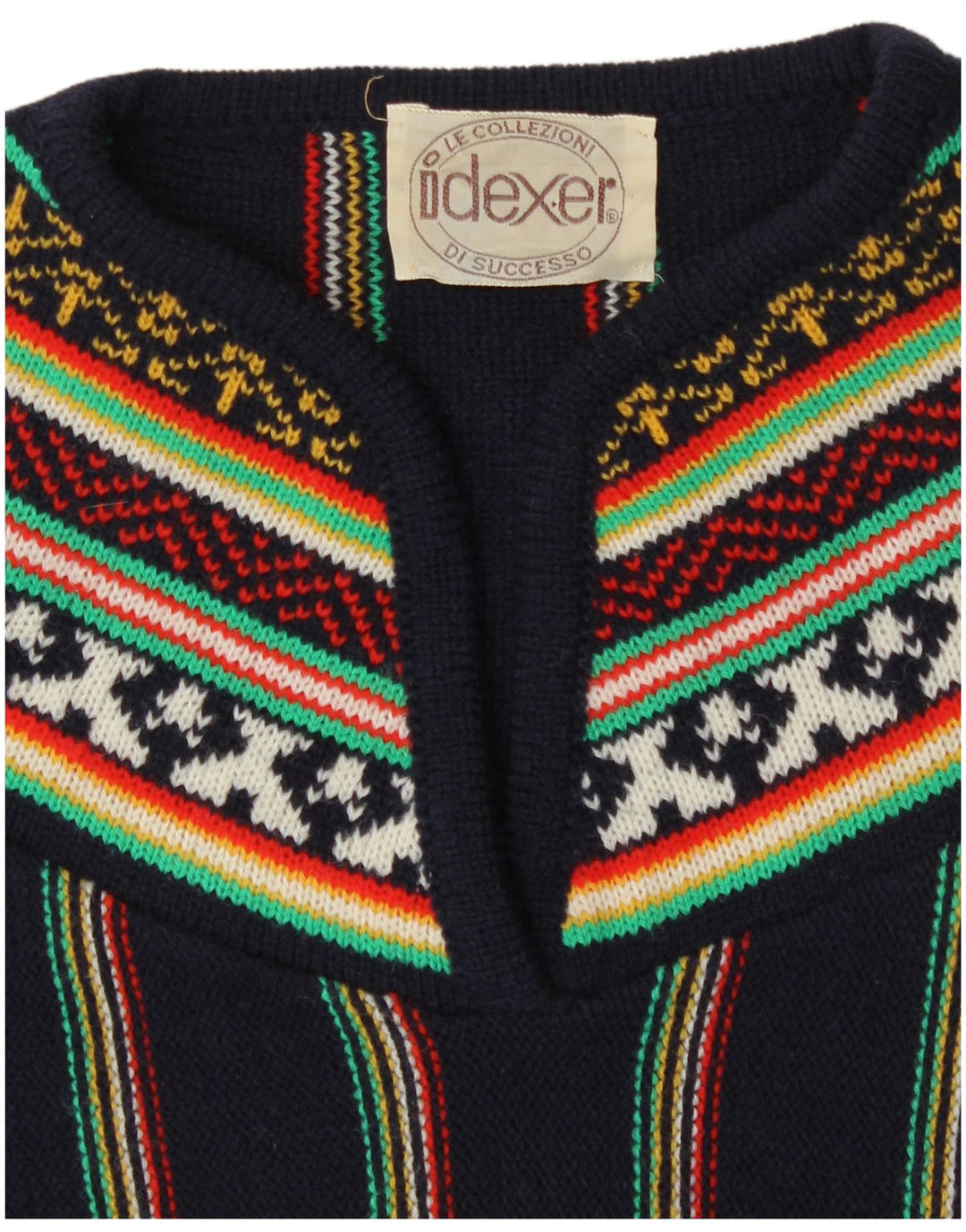 Pulover vintage pentru femei cu decolteu în V UK 12 Medium bleumarin cu dungi Retro