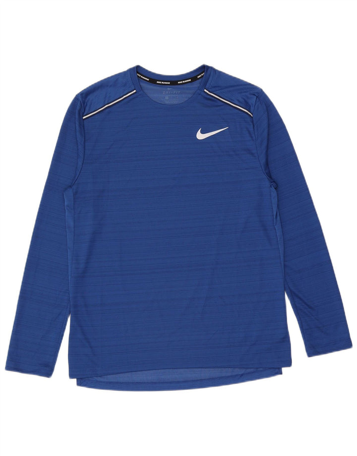 Top cu mânecă lungă Nike Dri Fit pentru bărbați, poliester cu dungi albastre medii