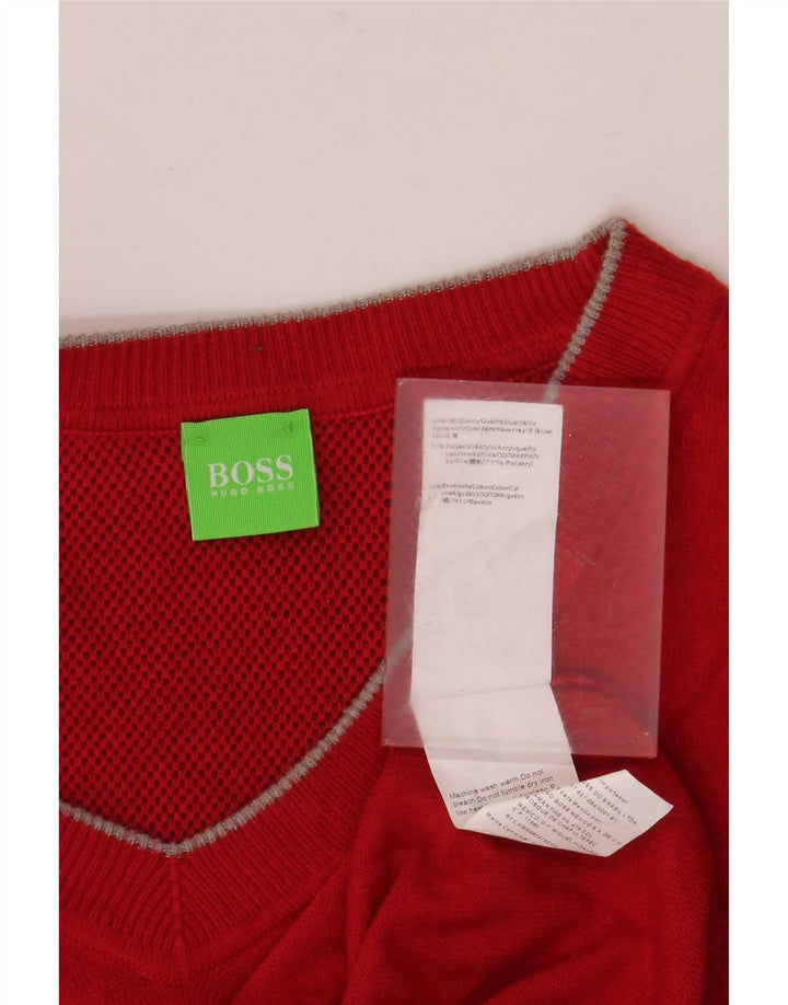 Pulover cu decolteu în V Hugo Boss pentru bărbați, poliacrilic, roșu mare