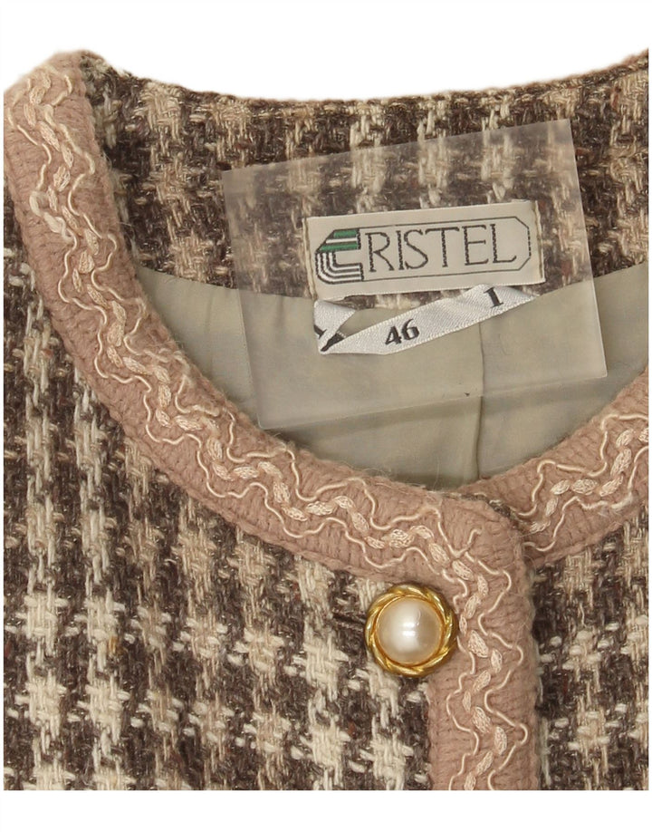 Jachetă vintage pentru femei cu 4 nasturi IT 46 mare maro Houndstooth