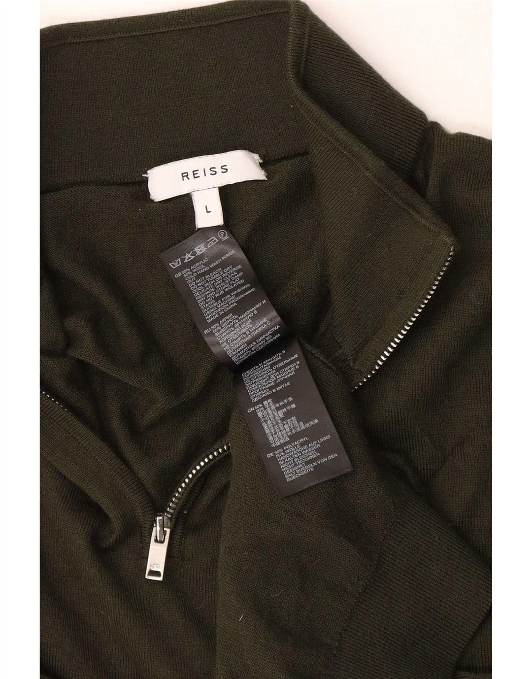 Pulover pentru bărbați Reiss, cu fermoar și gât, acrilic verde mare